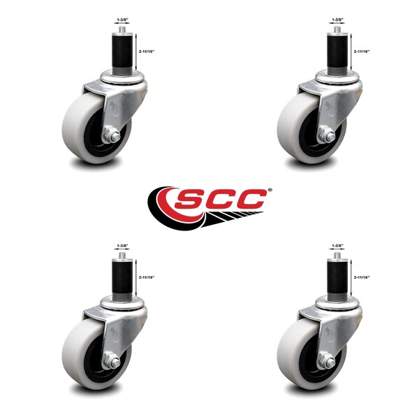 2 Inch Thermoplastic Rubber Wheel 1-3/8 Inch Expanding Stem Caster SCC, 4PK